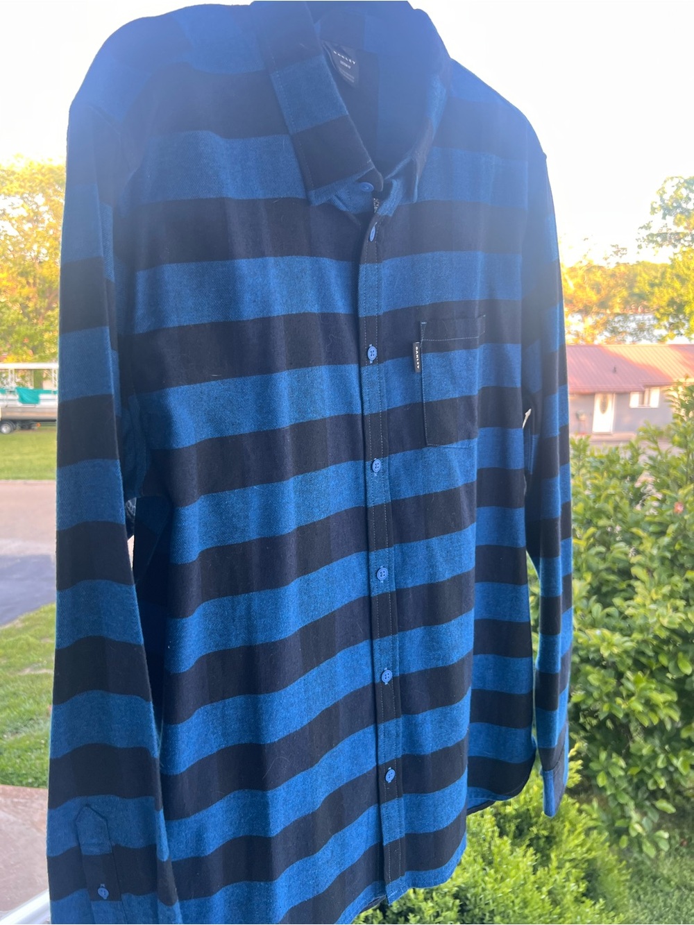 Oakley Blue and Black Horizontal Stripe Button-Down Shirt